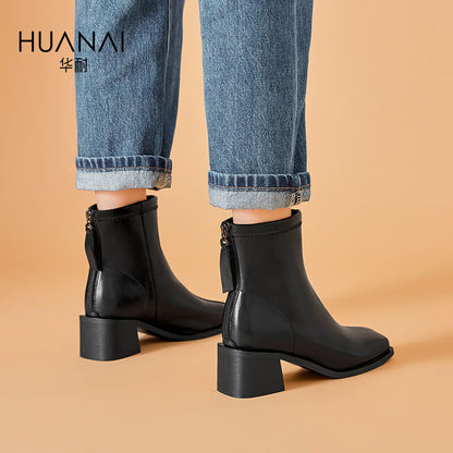 Huanai huanai fashion boots women's daily commuting all-match chunky heel short boots women's boots autumn and winter thin boots