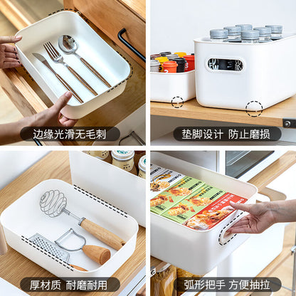 Xitianlong Japanese-style minimalist desktop storage box multi-functional miscellaneous snack storage box 6.5L medium size 1 milk white