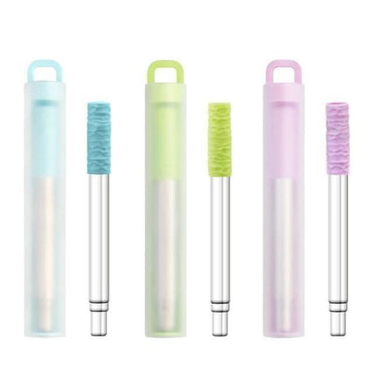 Reusable Straw Travel Work Outside Foldable Stainless Steel Keychain EDC Telescopic Straw