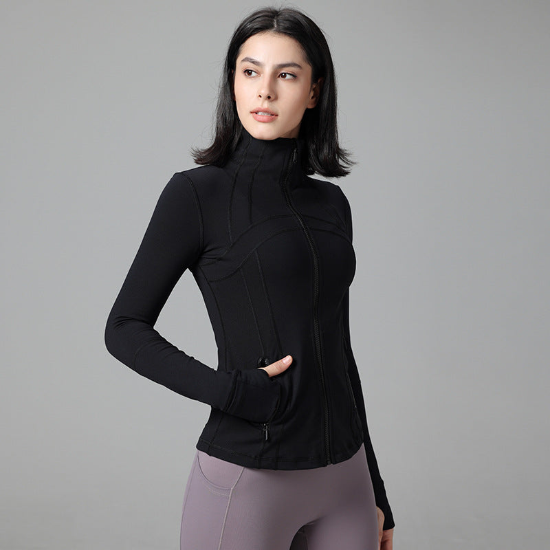 Define yoga wear jacket spring and autumn winter yoga top breathable running fitness stand collar skinny sports coat