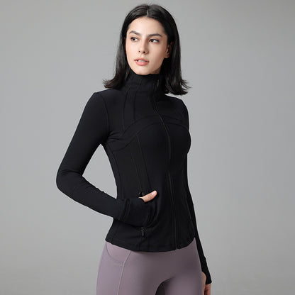 Define yoga wear jacket spring and autumn winter yoga top breathable running fitness stand collar skinny sports coat