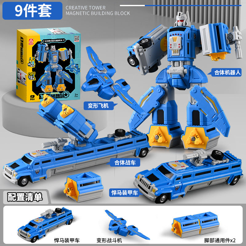 genuine children's magnetic transformer robot diamond building blocks magnetic boy toys magnetic assembly engineering vehicle