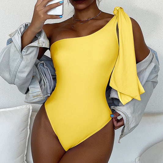 Hot-Selling One-Piece Bikini – Solid Color, Tight Fit, Adjustable Tie Design, Modest & Sexy Swimwear for Women