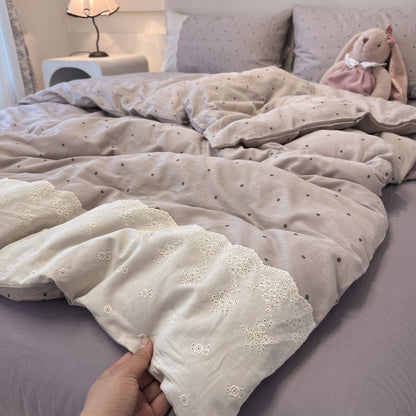 Class A French bedding four-piece set of cotton cotton double-layer gauze duvet cover bed sheets summer bed hat dormitory three-piece set 4