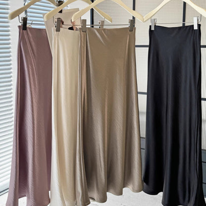 Acetate satin fishtail skirt women's temperament simple drape slim hip A-line midi skirt