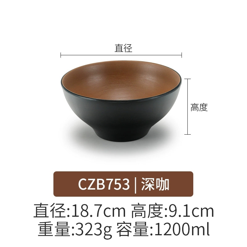 Retro Noodle Shop Imitation Porcelain Two-color Plastic Frosted Bamboo Hat Bowl