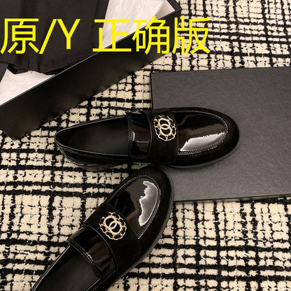 new all-match flat bottom British style leather thick bottom P home shoes small fragrance style loafers women's shoes small leather shoes women