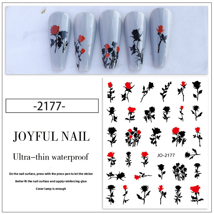 New nail art stickers Rococo sweet pet bunny nail stickers national style ink blood color rose decorative stickers