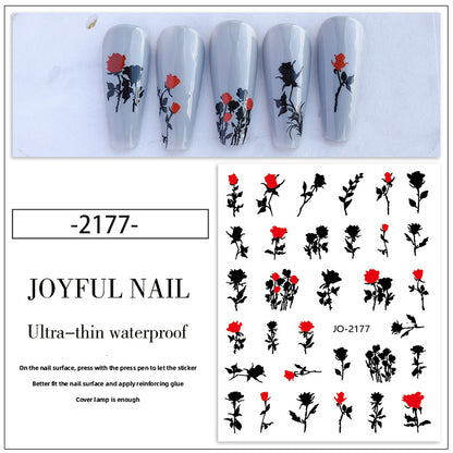 New nail art stickers Rococo sweet pet bunny nail stickers national style ink blood color rose decorative stickers