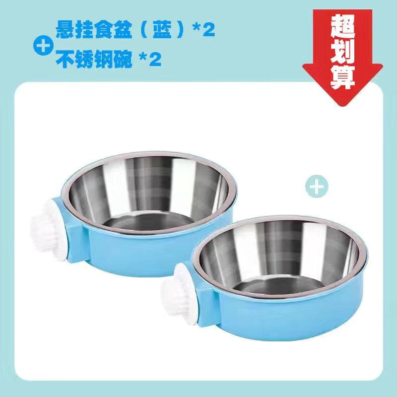 Pet Bowl Feeder Dog Cage Hanging Fixed Cat Bowl Dog Bowl Pet Stainless Steel Dog Bowl