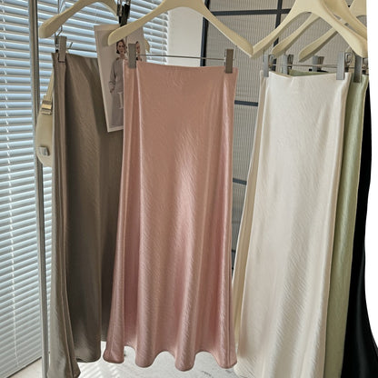 Acetate satin fishtail skirt women's  temperament simple drape slim hip A-line midi skirt
