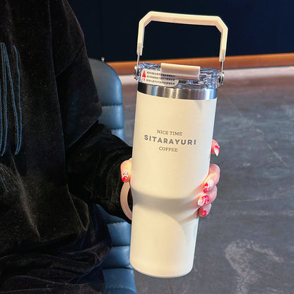 Big Mac thermos cup, women's water cup, high appearance, large capacity, handle can be connected to hot water, household thickened straw cup