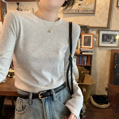 Pre-autumn thin cotton inner wear, slim body, straight shoulders, slimming, versatile crew neck, long sleeve base shirt, T-shirt top, women's winter