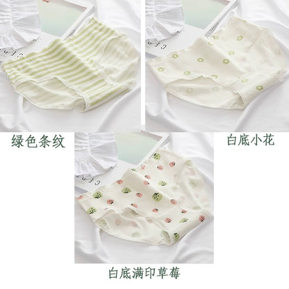 5 pieces of new hot style fashion green bear girl pure 100% pure cotton sweet mid-waist antibacterial breathable underwear