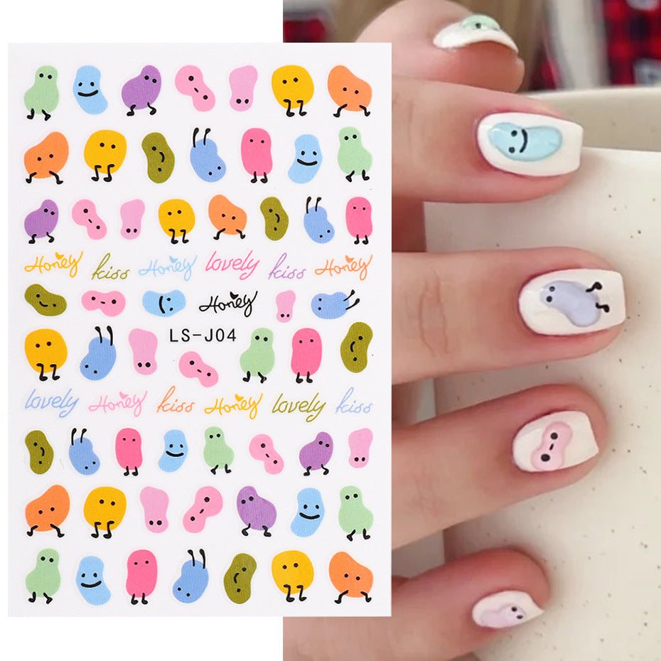 Hot Manicure 3D Adhesive Sticker Little Sweet Potato Summer Cute Bear Caterpillar Holographic Fish Art Nail Sticker