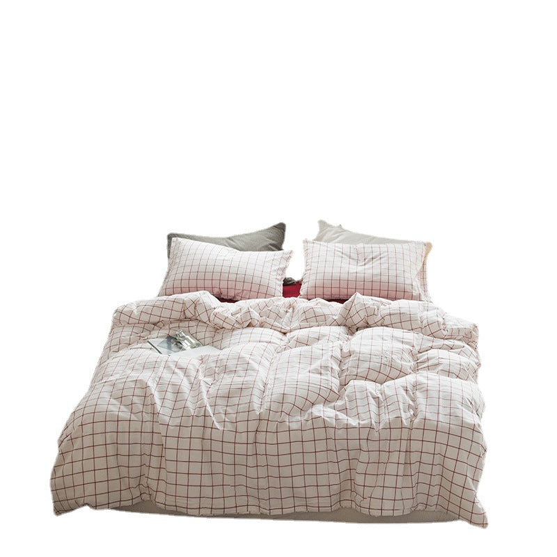 Japanese-style all-cotton non-printed washed cotton four-piece wholesale stripe-dyed good product four-piece dormitory bedding