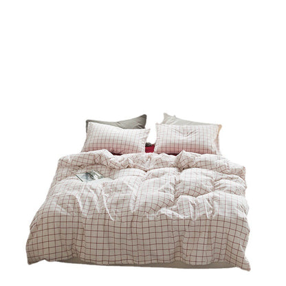 Japanese-style all-cotton non-printed washed cotton four-piece wholesale stripe-dyed good product four-piece dormitory bedding