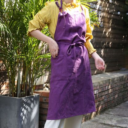 Japanese new style cotton and linen large size loose home kitchen sleeveless solid color housework high-end