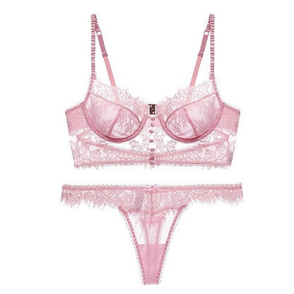 French lace long underwear women's big breasts small sexy bra beautiful back ultra-thin bra set forlovea