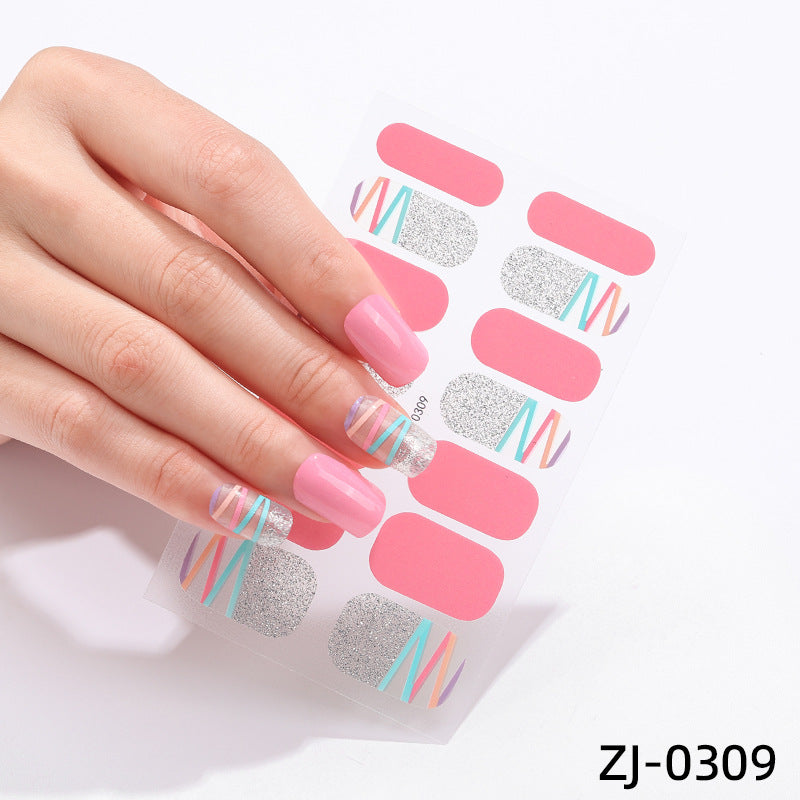 new French manicure stickers full paste ice transparent net red Japanese cartoon nail stickers cute nail polish film