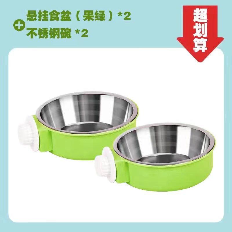 Pet Bowl Feeder Dog Cage Hanging Fixed Cat Bowl Dog Bowl Pet Stainless Steel Dog Bowl
