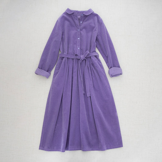 Doll collar shirring big swing dress long skirt washed cotton thin corduroy commuting literary girl autumn and winter