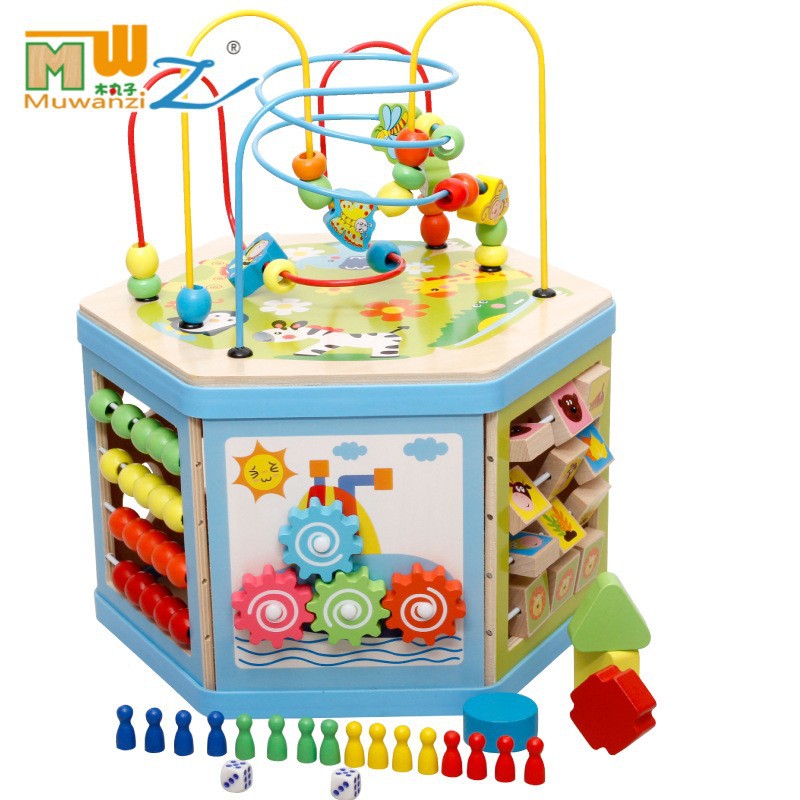 Children's Wooden Large Multifunctional Puzzle Big Wrapping Beads Treasure Chest Early Education Intelligence Matching Scene Intelligence Box Toys