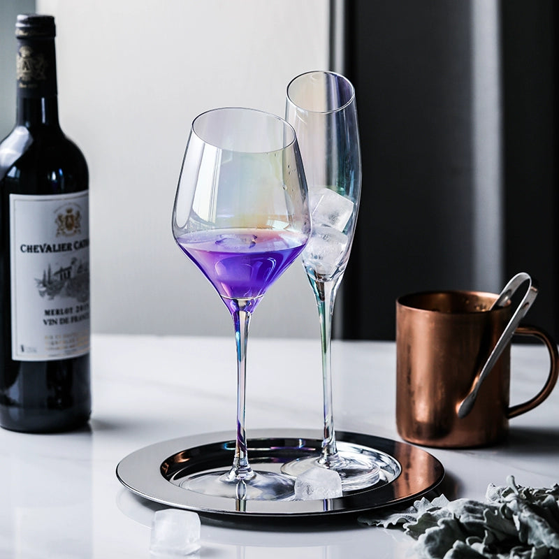 Haoyue cold spring rainbow ion plating crystal glass red wine glass goblet oblique wine glass champagne cup