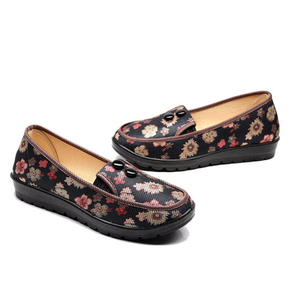 XQ/Xinqing female elderly single shoes high-grade flat heel casual belt buckle light and soft mother shoes old Beijing cloth shoes
