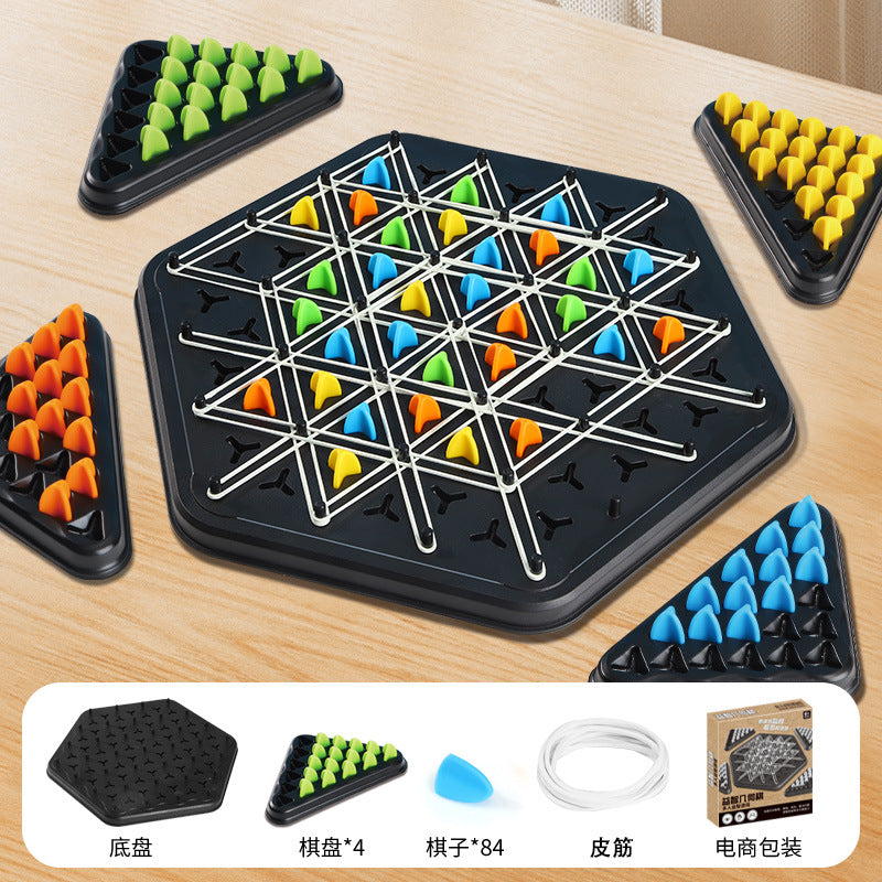 Chain chess, intellectual table games, family strong interactivity, puzzle children, rubber bands, geometric chain triangle chess
