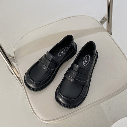 Small leather shoes women's white flat single shoes Japanese basic uniform shoes Korean style round toe daily loafers