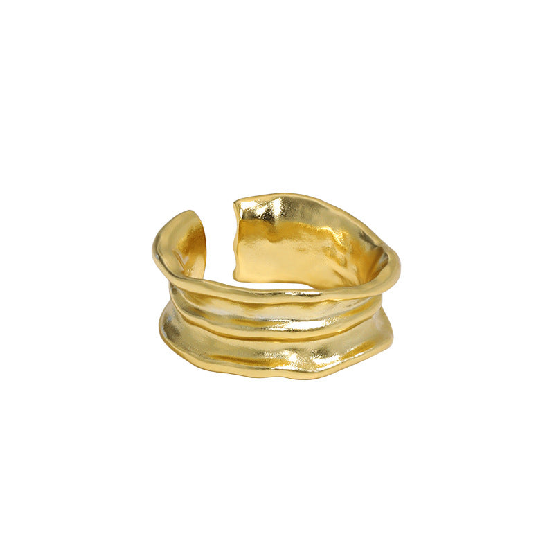 547 Korean version of INS niche design sense minimalist all-match irregular wrinkled texture S925 sterling silver open ring female
