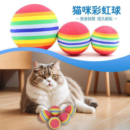 Rainbow Toy Ball Cat Solid Bouncy Ball Pet Supplies Kitten Puppy Ball Toy Teasing Cat Ball EVA Floating