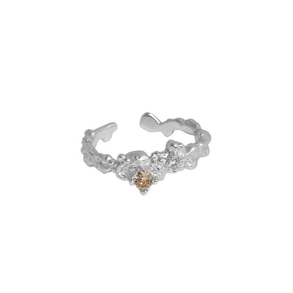 590 Korean version of ins niche design sense irregular micro-inlaid zircon texture texture S925 sterling silver open ring female