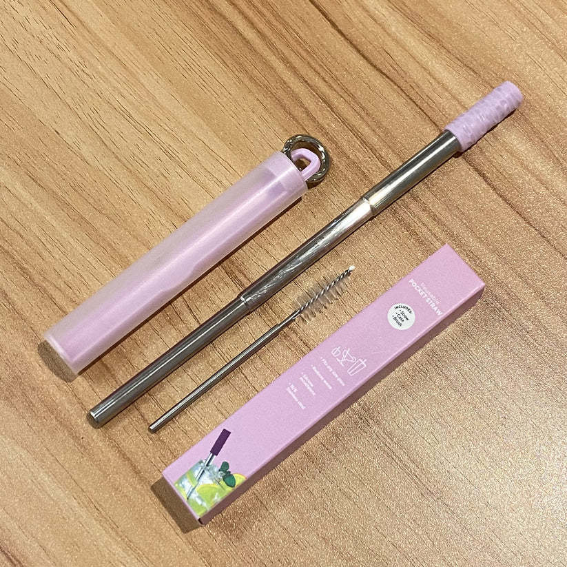 Reusable Straw Travel Work Outside Foldable Stainless Steel Keychain EDC Telescopic Straw