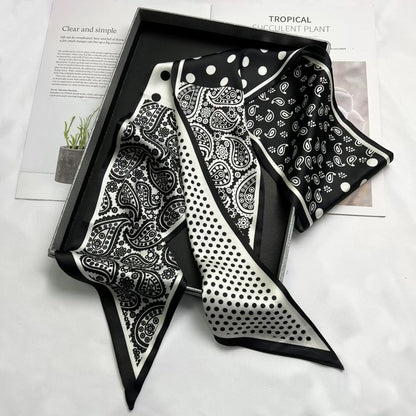 Long silk scarf, women's high-end small square scarf, spring and autumn black neck brace neck with shirt streamer and silk tie