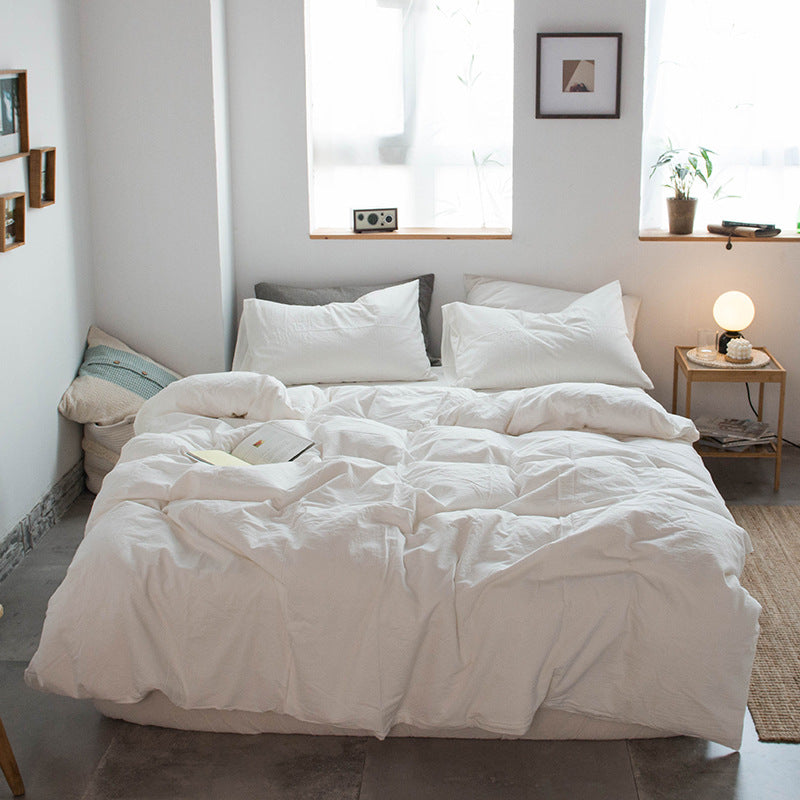 Japanese-style all-cotton non-printed washed cotton four-piece wholesale stripe-dyed good product four-piece dormitory bedding