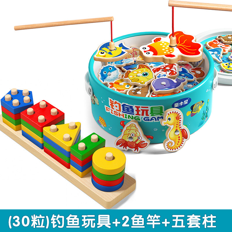 Kids Fishing Toys Magnetic Wooden Fish 1 to 3 Year Old Baby Educational Early Education Cognition Marine Fish First Year Gift