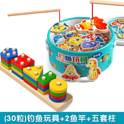 Kids Fishing Toys Magnetic Wooden Fish 1 to 3 Year Old Baby Educational Early Education Cognition Marine Fish First Year Gift