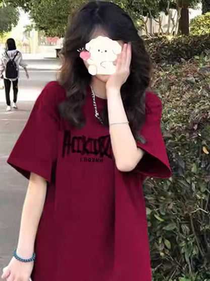 Pure cotton American short-sleeved T-shirt women's new explosive summer loose oversized design niche half-sleeve upper clothes