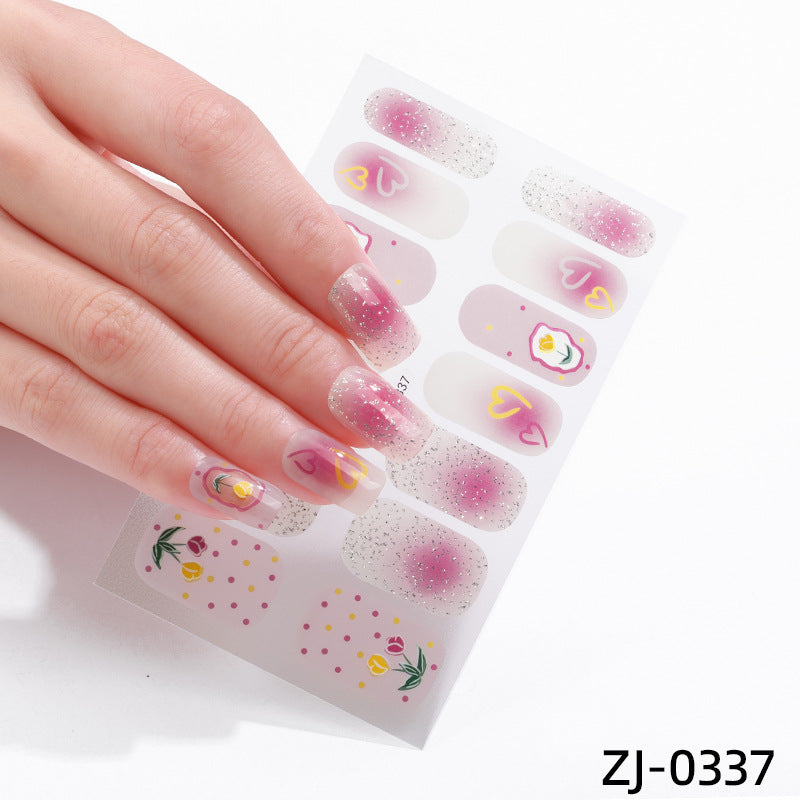 new French manicure stickers full paste ice transparent net red Japanese cartoon nail stickers cute nail polish film