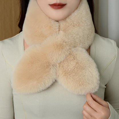 New Neck Wrap Women's Winter Korean Version Double-sided Plush Scarf Imitation Otter Rabbit Fur Thickened Warmth Cross Versatile Solid Color Autumn
