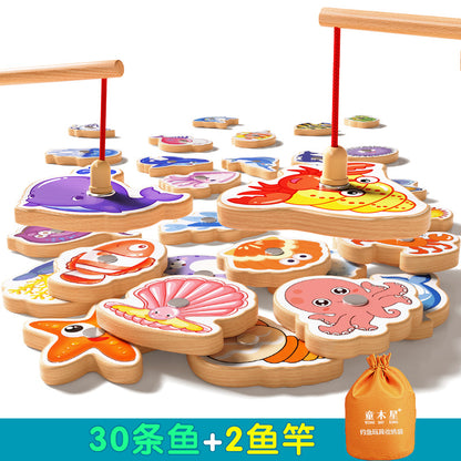 Kids Fishing Toys Magnetic Wooden Fish 1 to 3 Year Old Baby Educational Early Education Cognition Marine Fish First Year Gift