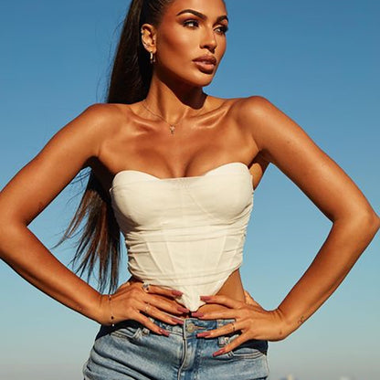 European and American Amazon popular style fishbone tube top top foreign trade women's fashion sexy mesh bra vest tube top