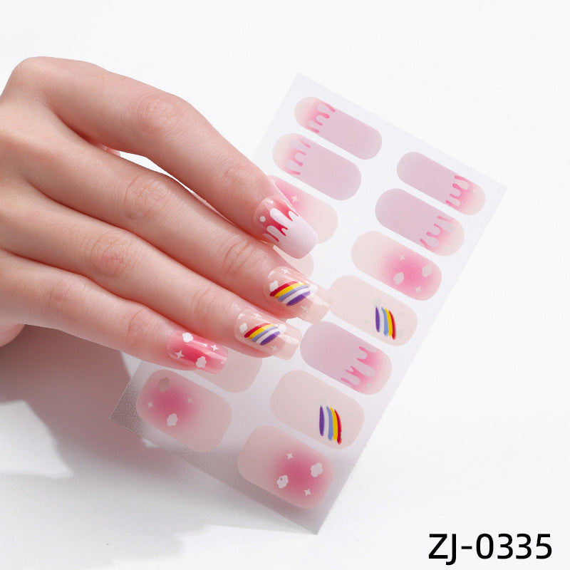 new French manicure stickers full paste ice transparent net red Japanese cartoon nail stickers cute nail polish film