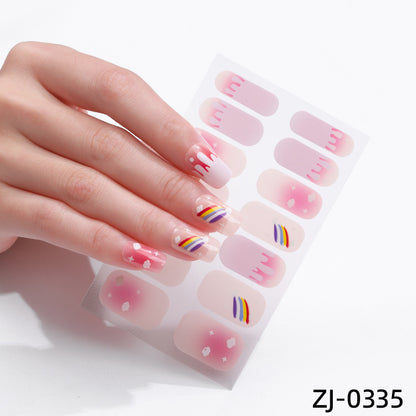 new French manicure stickers full paste ice transparent net red Japanese cartoon nail stickers cute nail polish film