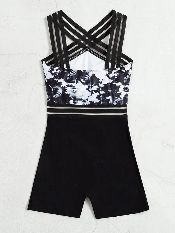Hot-Selling Tenglong One-Piece Swimsuit – Sexy Boxer Cut, Printed Design, Clear Belt Detail,Beachwear