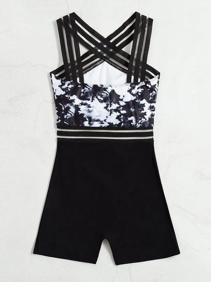 Hot-Selling Tenglong One-Piece Swimsuit – Sexy Boxer Cut, Printed Design, Clear Belt Detail,Beachwear