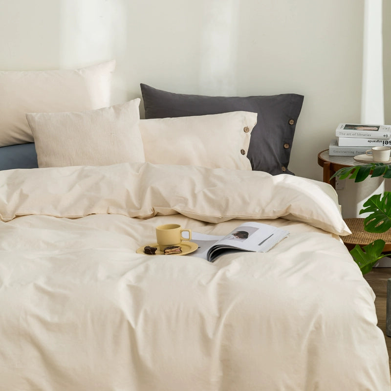 Pure cotton washed cotton bed four-piece set cotton Japanese-style bedding dormitory bed single three-piece solid color quilt cover fitted sheet