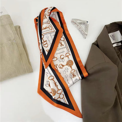 Long silk scarf, women's high-end small square scarf, spring and autumn black neck brace neck with shirt streamer and silk tie